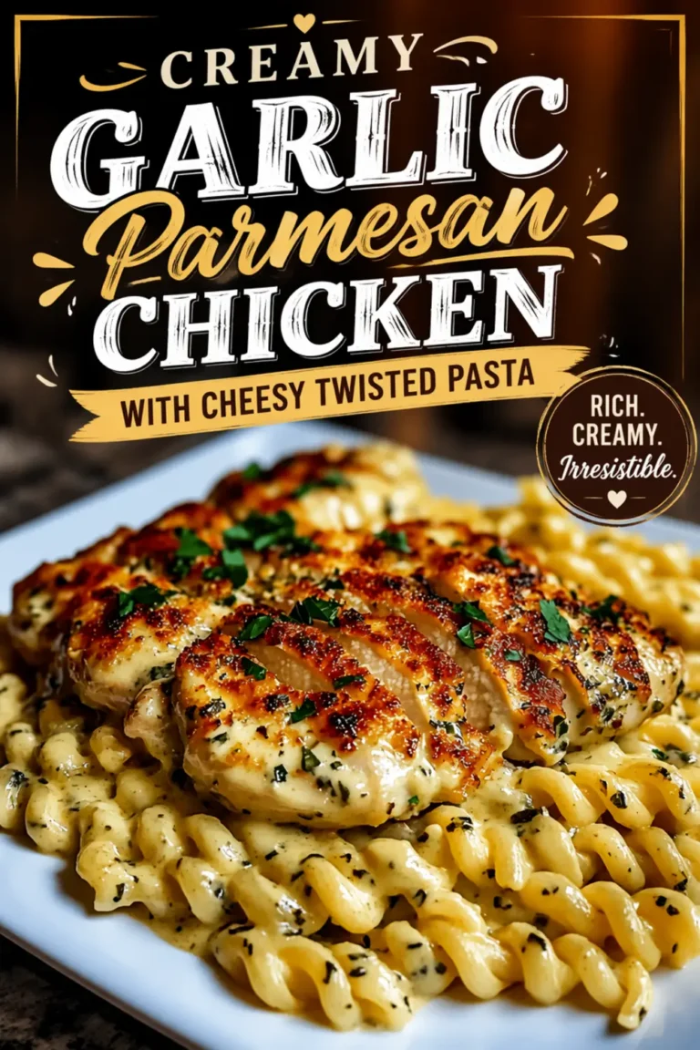 Creamy Garlic Parmesan Chicken With Cheesy Twisted Pasta