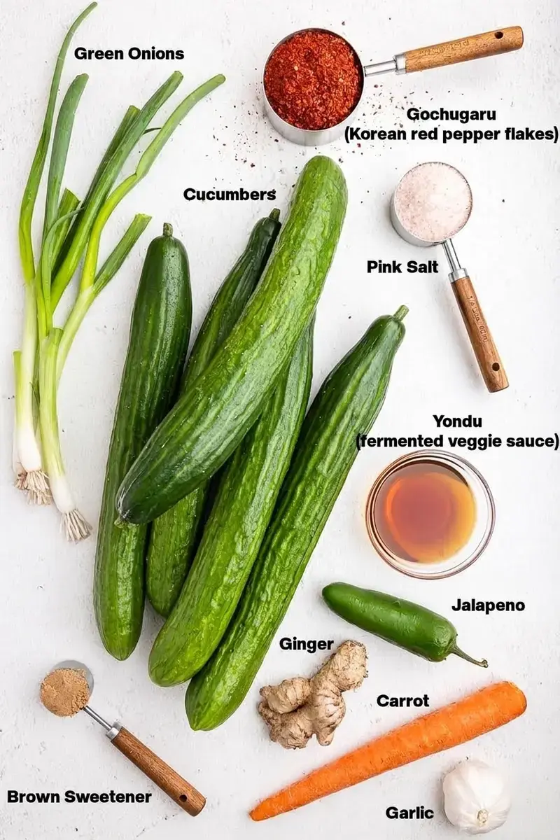 Cucumber Kimchi: Spicy, Crunchy Korean-Inspired Side 11 Cucumbers gochugaru vegetables and seasonings for kimchi
