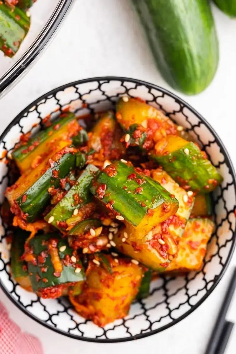 Cucumber Kimchi: Spicy, Crunchy Korean-Inspired Side 16 Fresh cucumber kimchi served as a spicy side dish