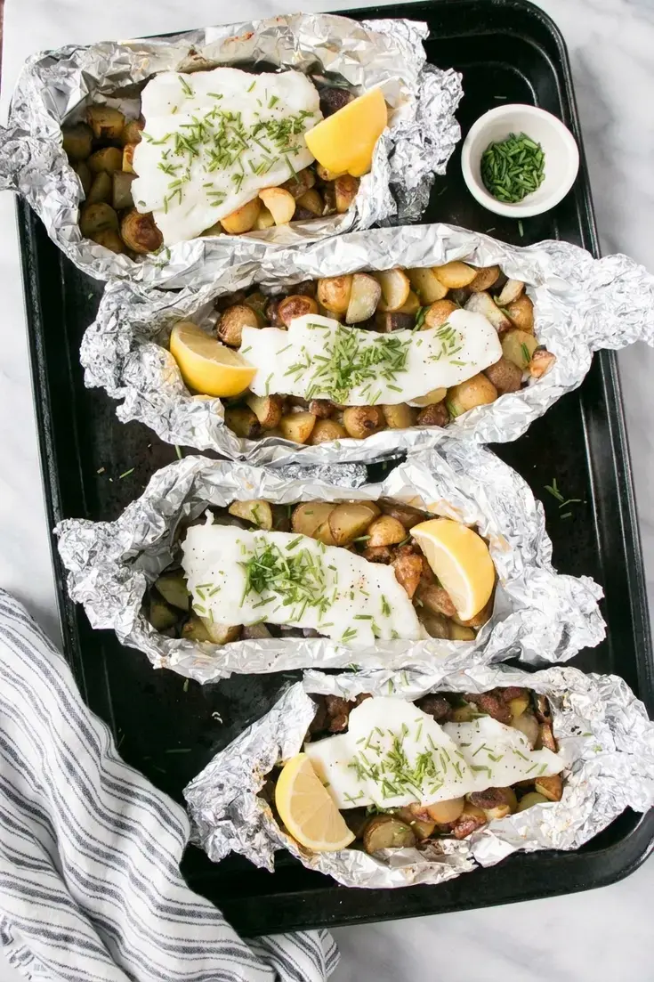 Foil Pack Meals Oven Grill Campfire Recipes for Easy Dinners 18 Cod, Chorizo and Potato Foil Packets