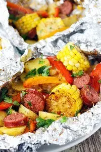 Foil Pack Meals Oven Grill Campfire Recipes for Easy Dinners 16 Grilled Cajun Sausage Veggie Foil Dinners