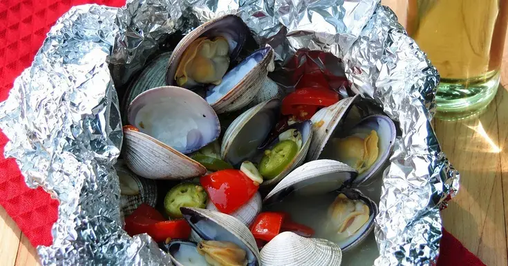 Foil Pack Meals Oven Grill Campfire Recipes for Easy Dinners 23 Spicy Grilled Clams in Foil