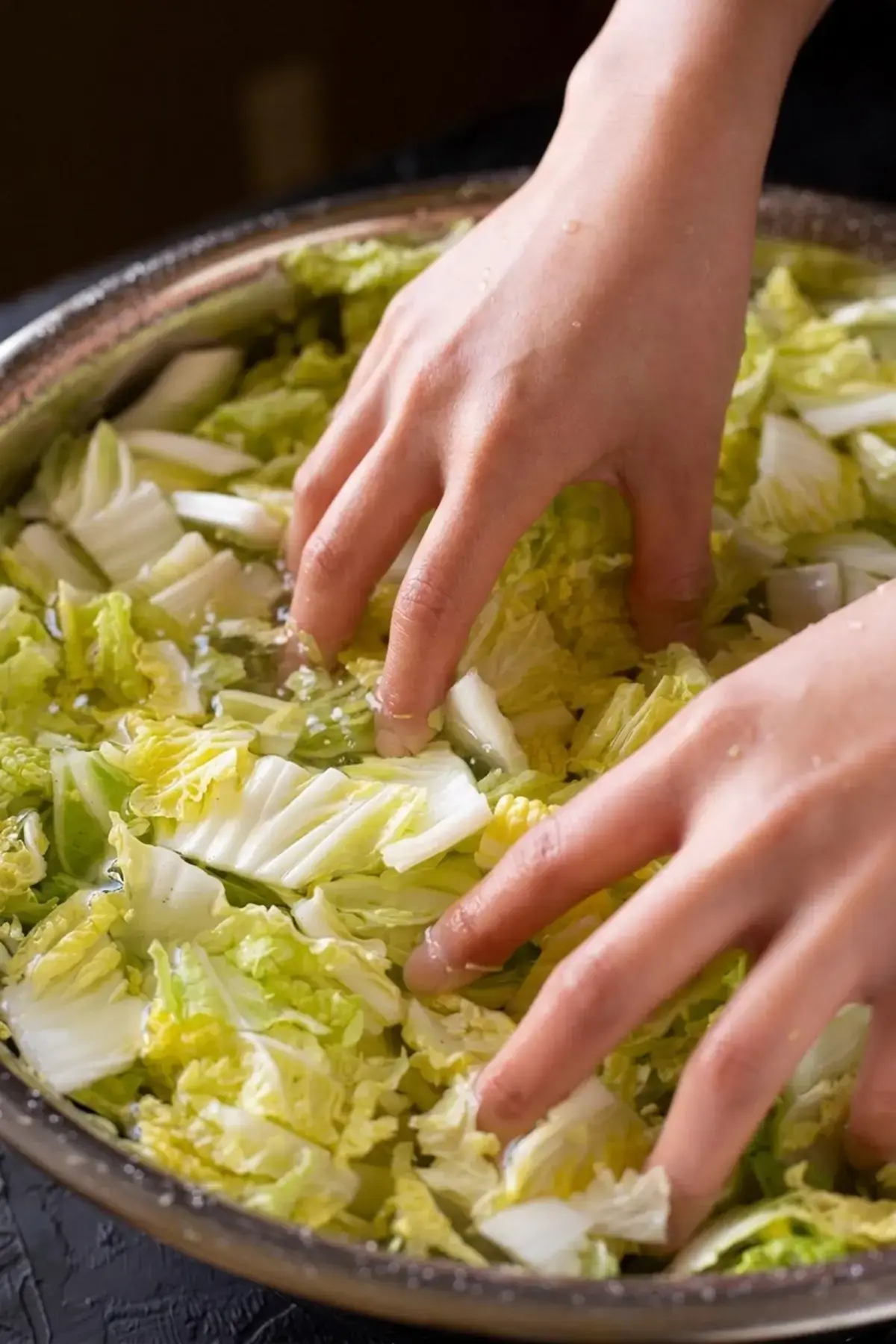 Fresh Kimchi Geotjeori: Crisp Korean Kimchi at Home 4 Core removed from napa cabbage quarters