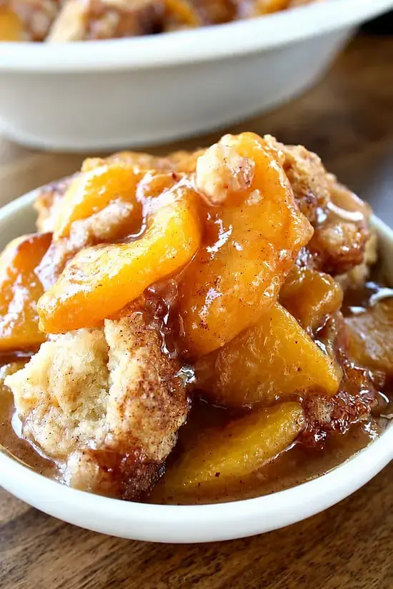 Fresh Peach Cobbler With Cinnamon-Sugar Topping 11 Warm Fresh Peach Cobbler with golden cinnamon topping