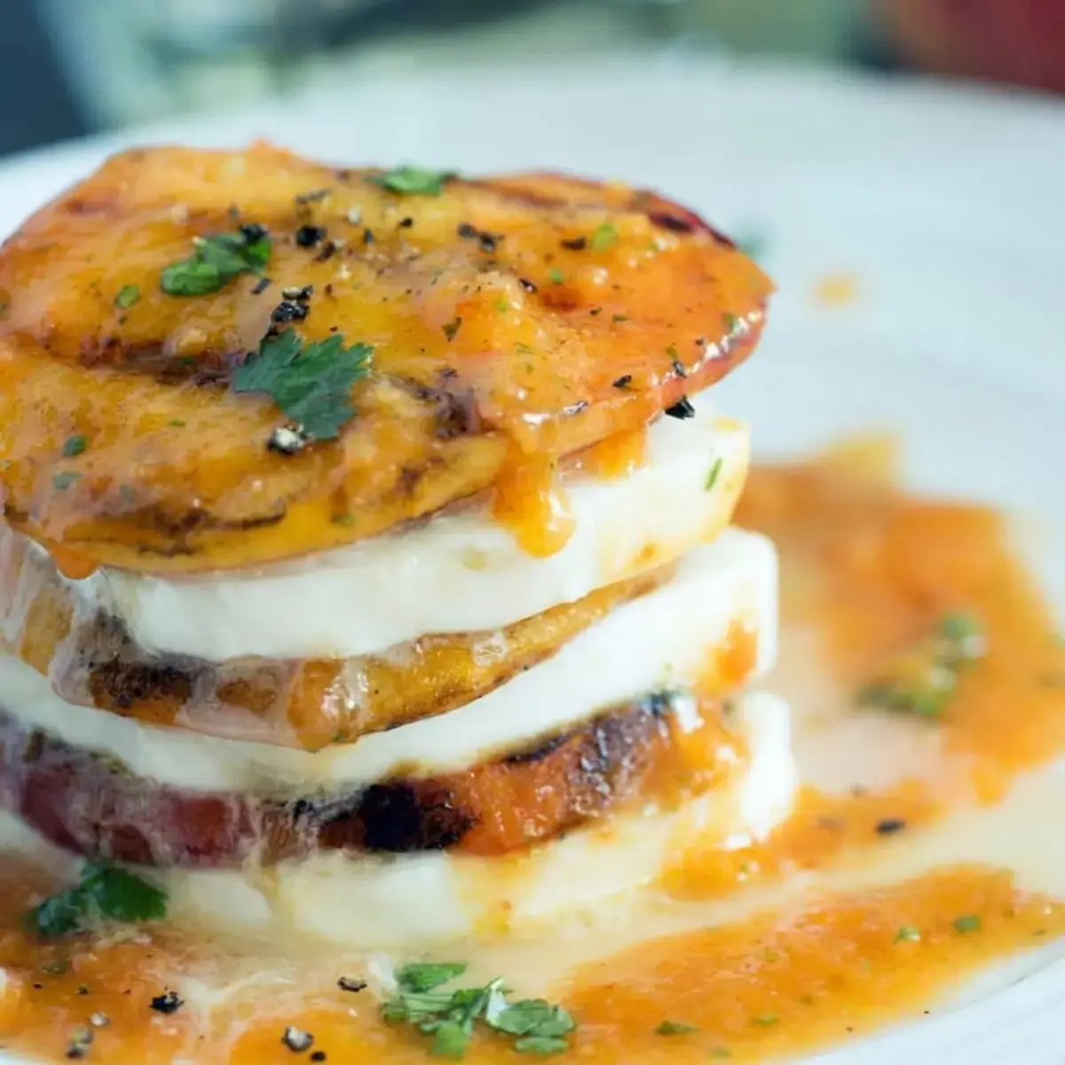 Fresh Peach Recipes That Arent Dessert But Taste Amazing 2 Grilled Peach & Mozzarella Salad with Tequila Honey Glaze