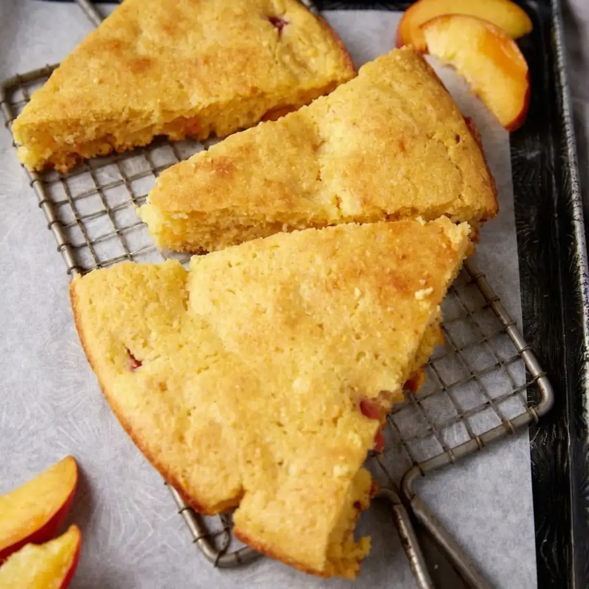 Fresh Peach Recipes That Arent Dessert But Taste Amazing 6 Peach Cornbread in a Cast Iron Skillet