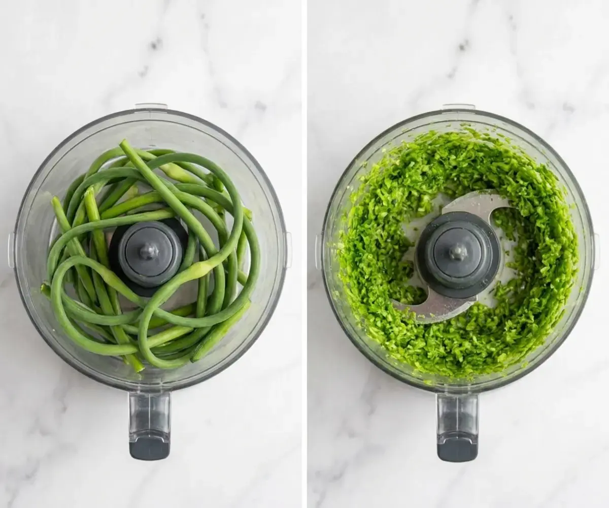 Garlic Scape Butter: Easy 2-Ingredient Compound Butter 12 Finely minced garlic scapes in a food processor