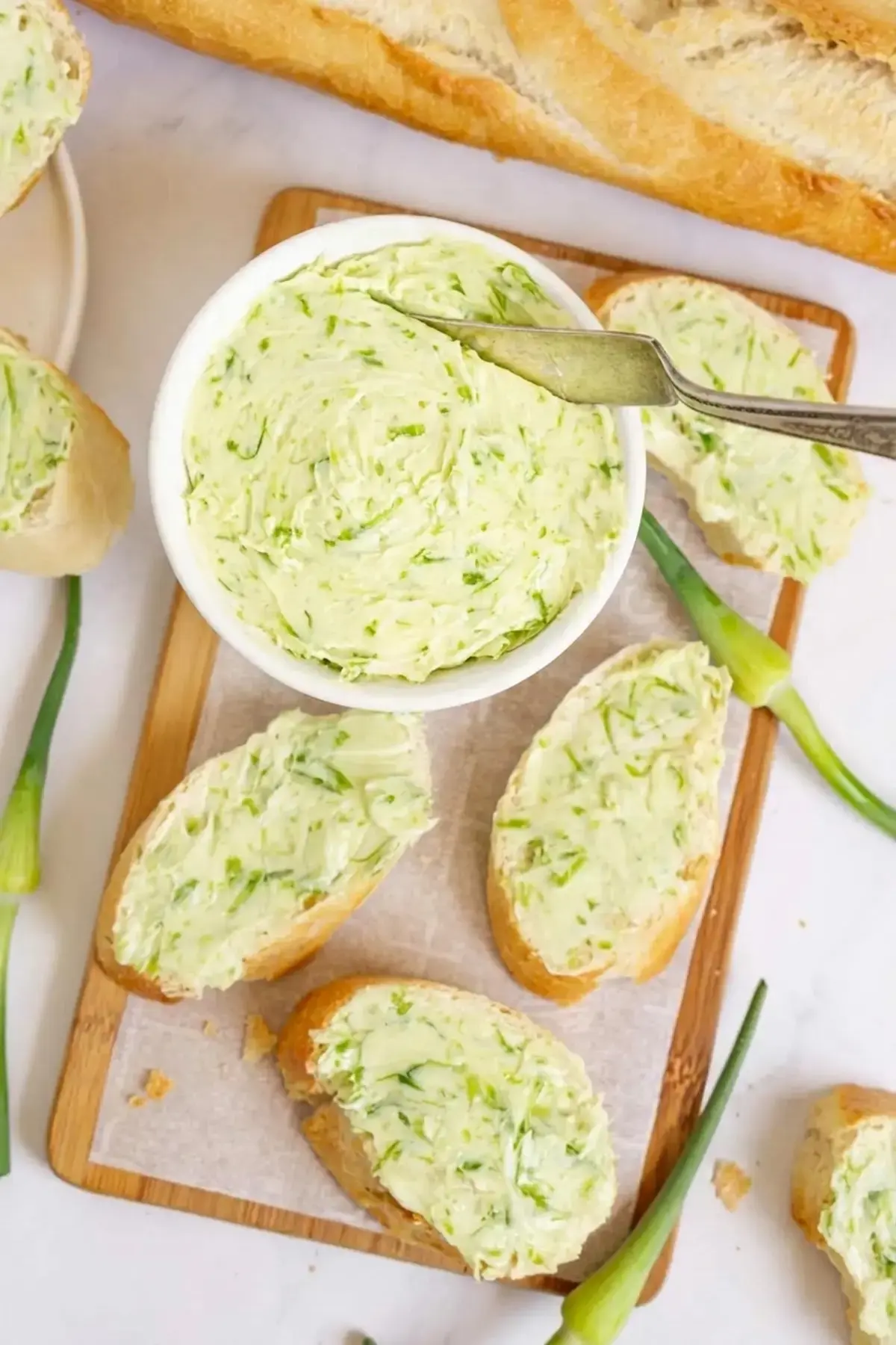 Garlic Scape Butter: Easy 2-Ingredient Compound Butter 14 Creamy garlic scape butter with evenly distributed green flecks