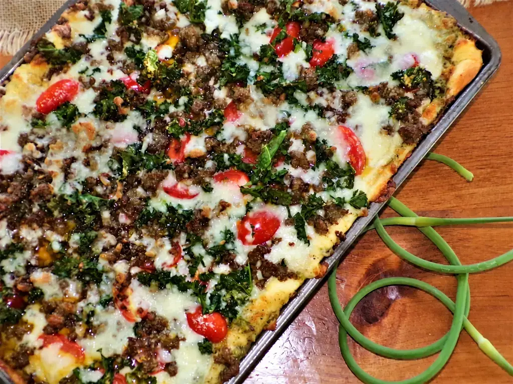 Garlic Scape Pesto Pizza