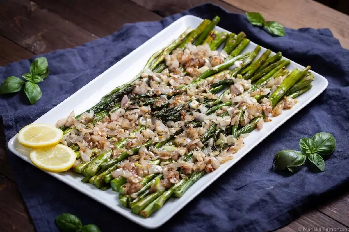 Roasted Asparagus With Shallots and Scapes