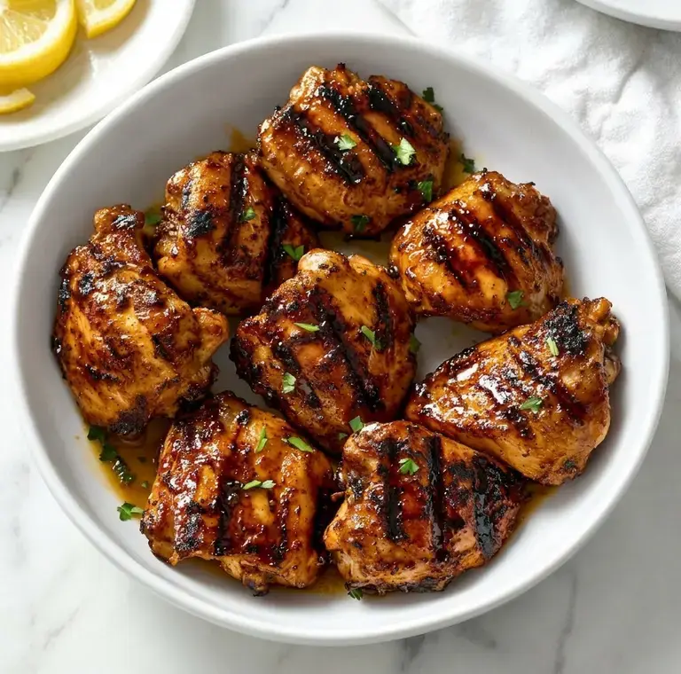 Grilled Chicken Thighs With a Sweet-Savory Marinade 13 Chicken thighs coated evenly in garlic paprika marinade