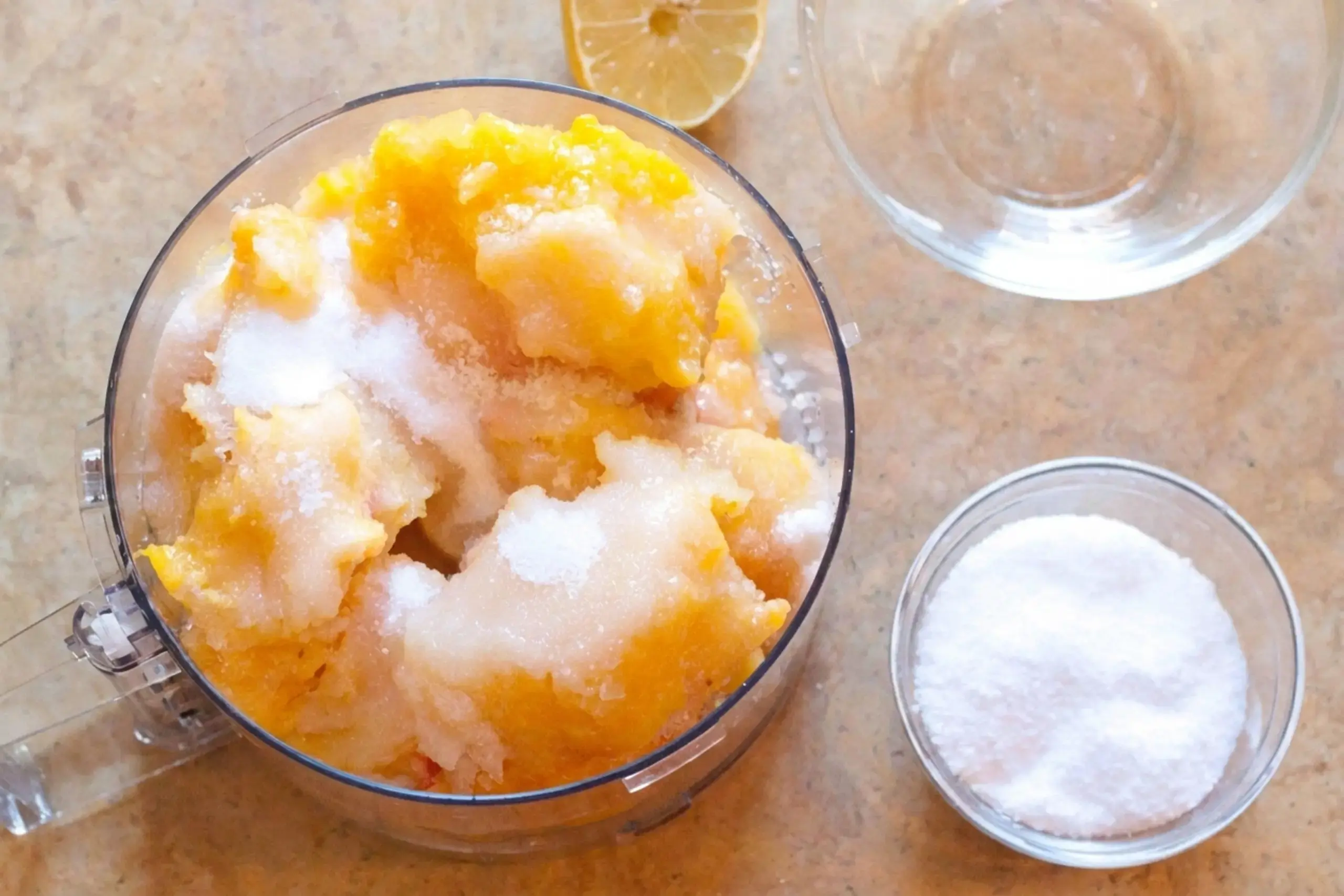Peach pieces frozen until firm
