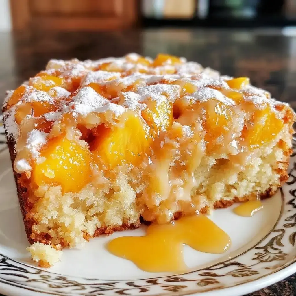 Irresistible Summer Peach Cake 1 Moist summer peach cake finished with peach glaze
