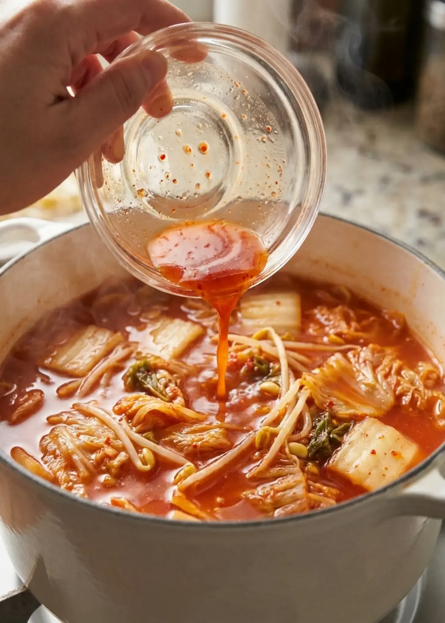 Soybean sprouts simmering under a covered pot