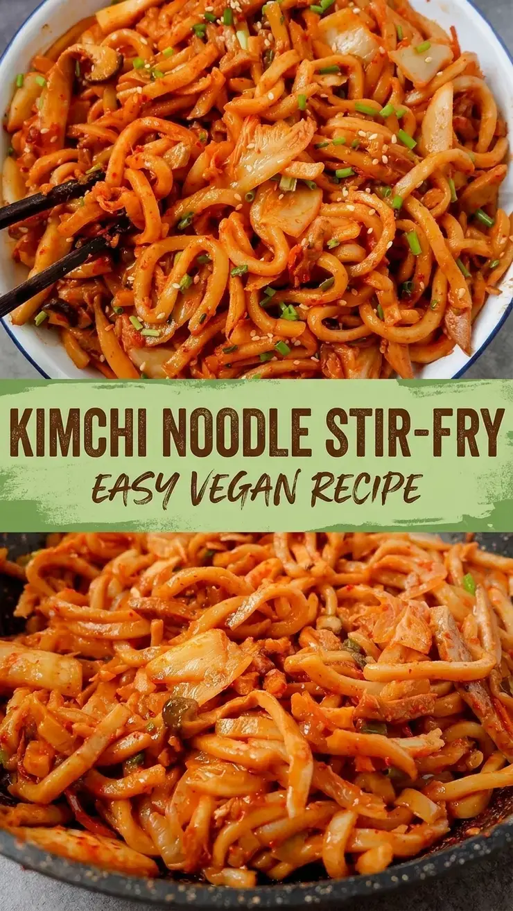 Kimchi Noodle Stir Fry Vegan Recipe for a Quick Weeknight Dinner 12 Pin these images: