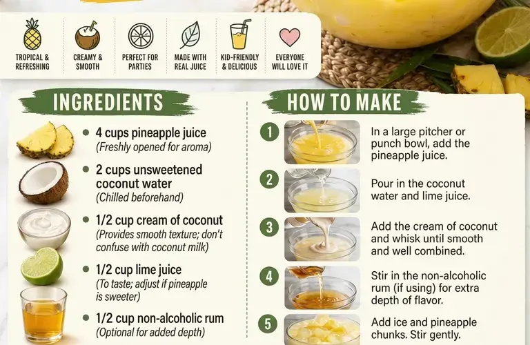 Refreshing Non-Alcoholic Piña Colada Punch: A Tropical Escape at Home