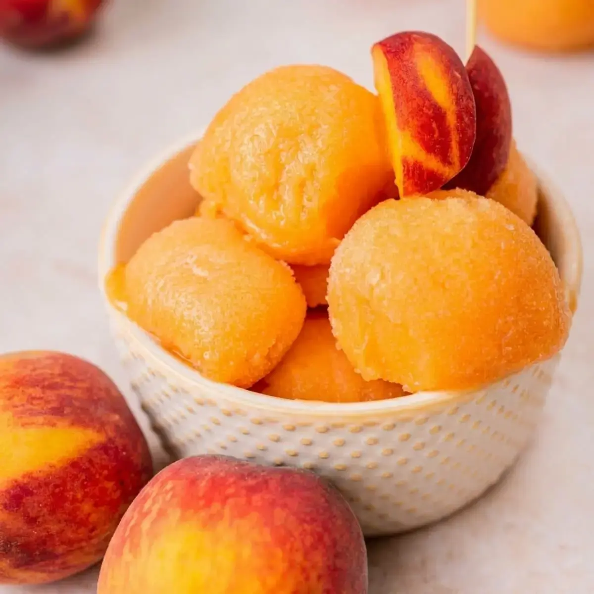 Four cups of peach slices for homemade sorbet