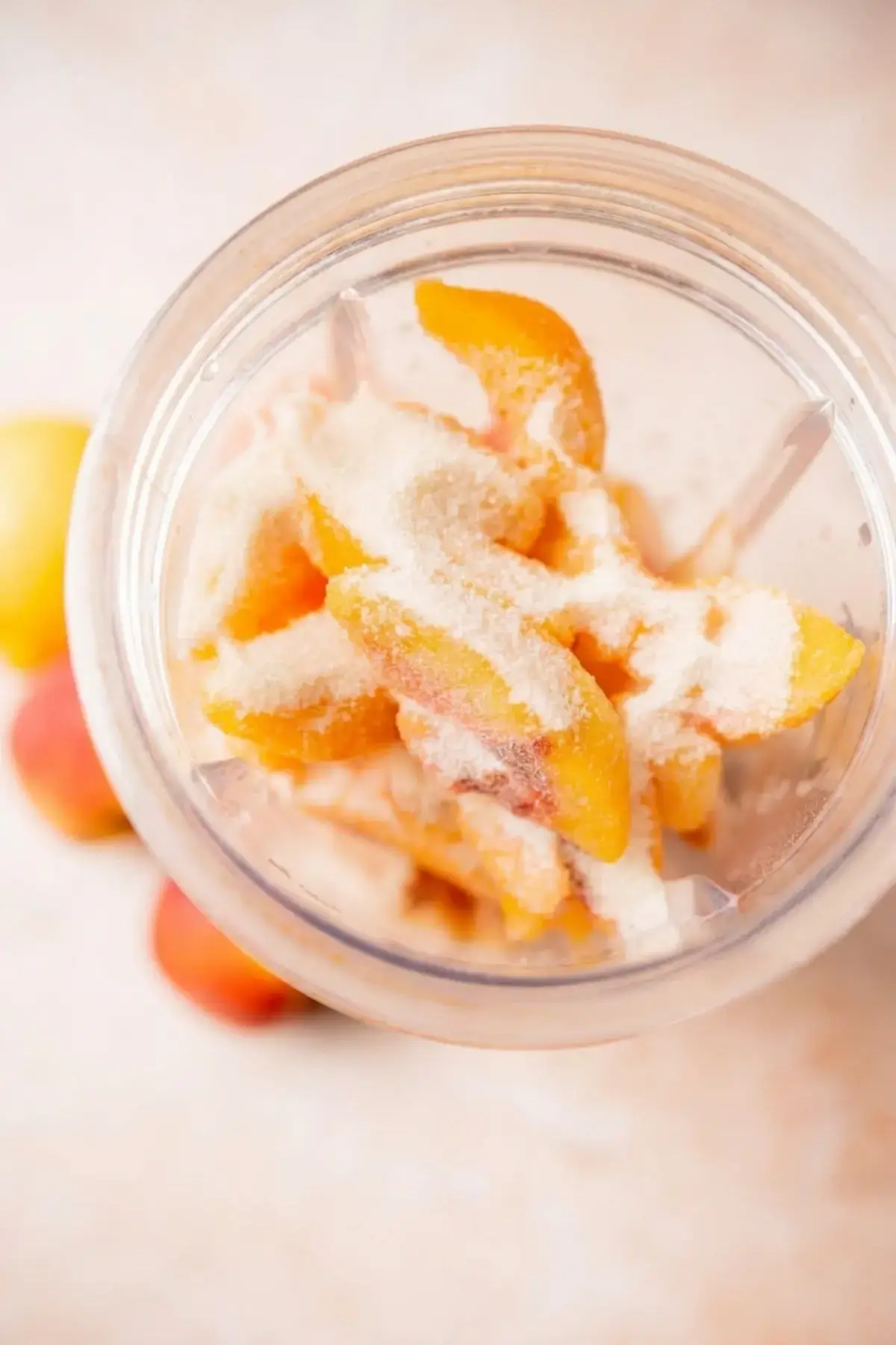 Peach sorbet ingredients blending until smooth