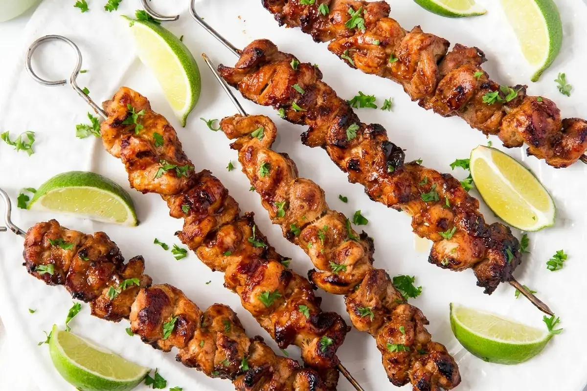 Peruvian Grilled Chicken Skewers with Lime and Ginger 1 Chicken thighs trimmed for Peruvian skewers
