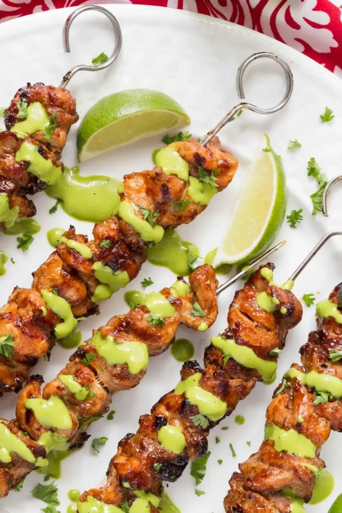 Peruvian Grilled Chicken Skewers with Lime and Ginger 4 Marinated chicken threaded onto skewers