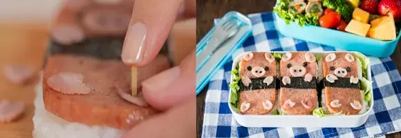 Piggy Spam Musubi Bento, Create the Pig Face and Feet