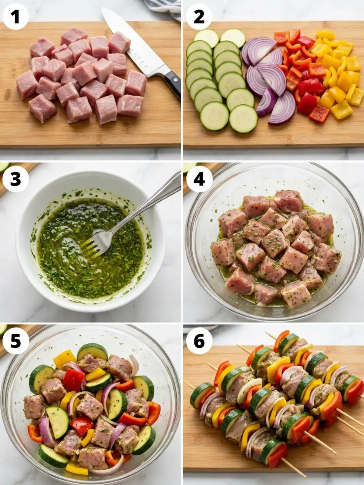 Pork Kabobs: Greek-Marinated Skewers With Vegetables 9 Assembling pork tenderloin and vegetable kabobs