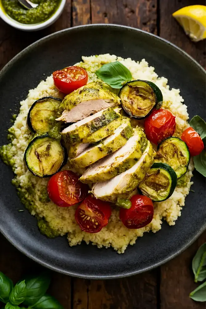 Quick Bento Box Lunches, 20. Pesto Chicken and Roasted Vegetables