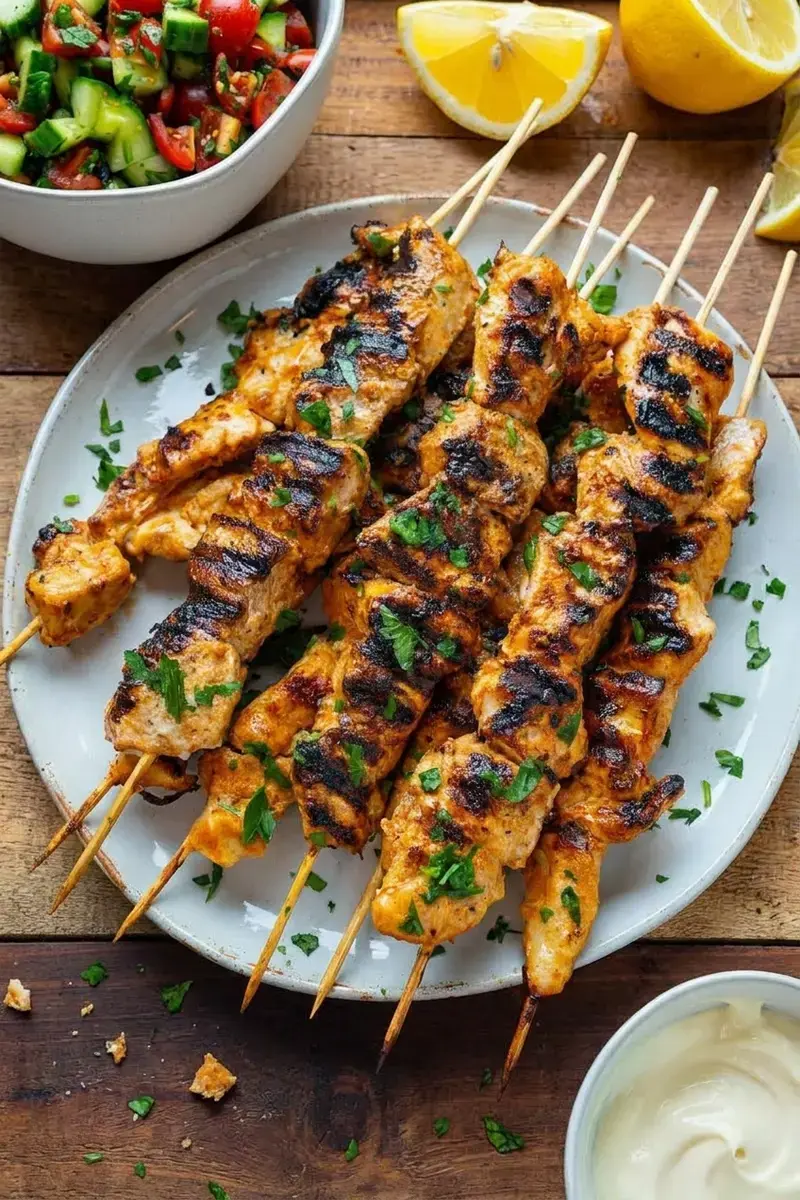 Shish Tawook: Juicy Middle Eastern Grilled Chicken Skewers 10 Grilled Shish Tawook chicken skewers