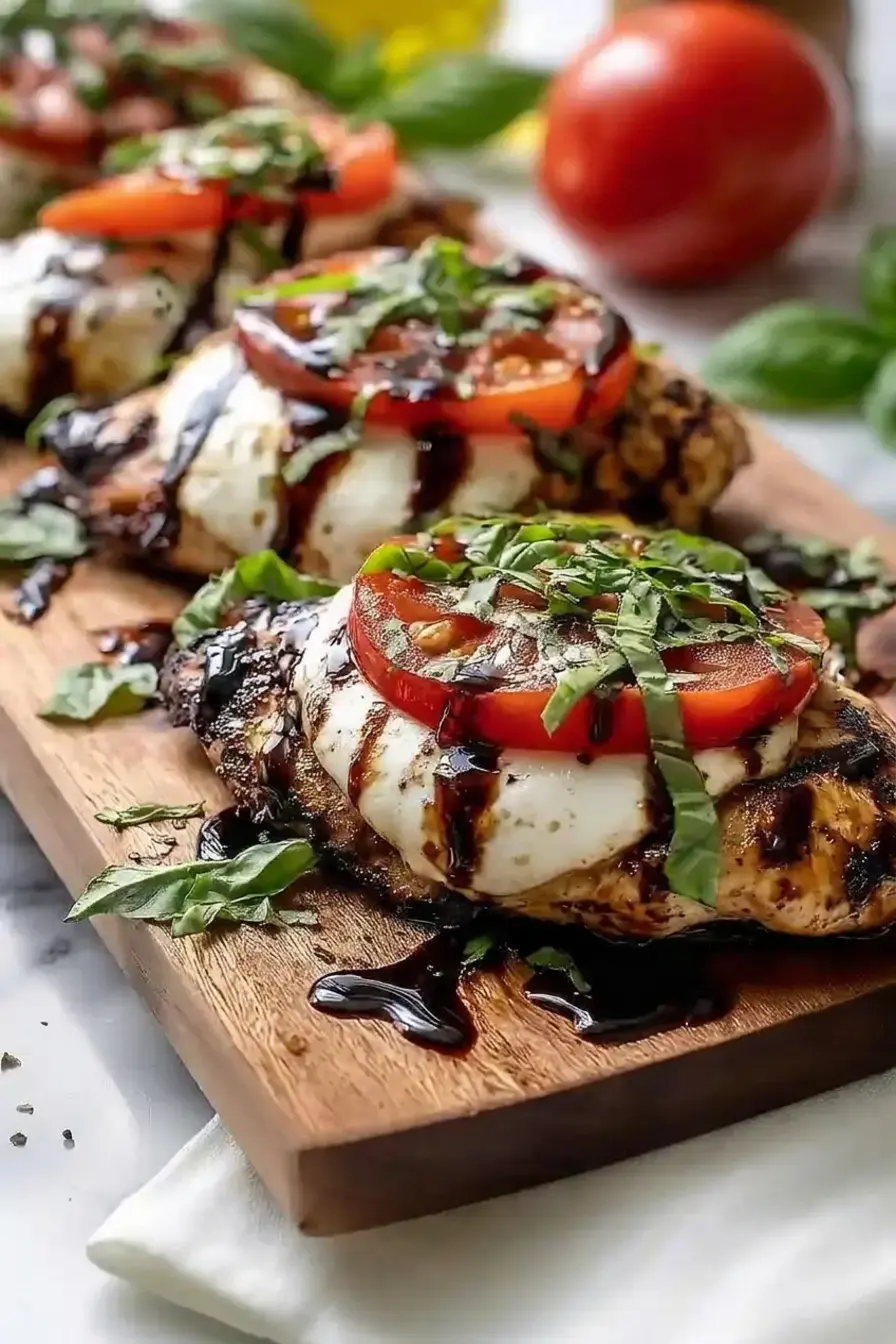 Simple Grilled Chicken Caprese With Balsamic Glaze 6 Chicken breasts grilling over medium-high heat