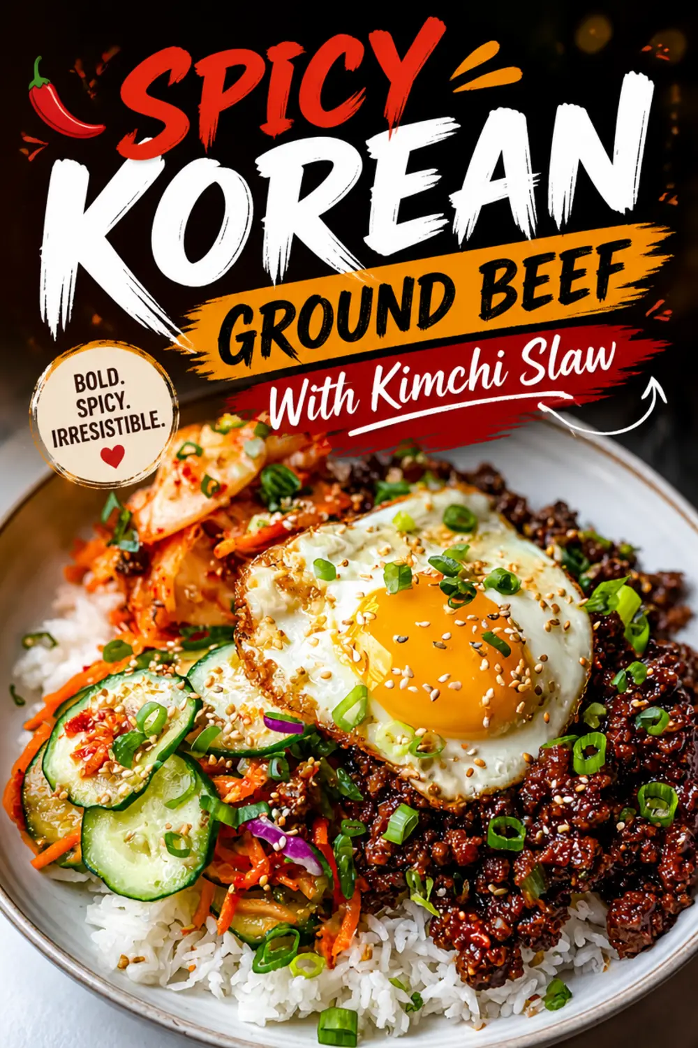 Spicy Korean Ground Beef With Kimchi Slaw