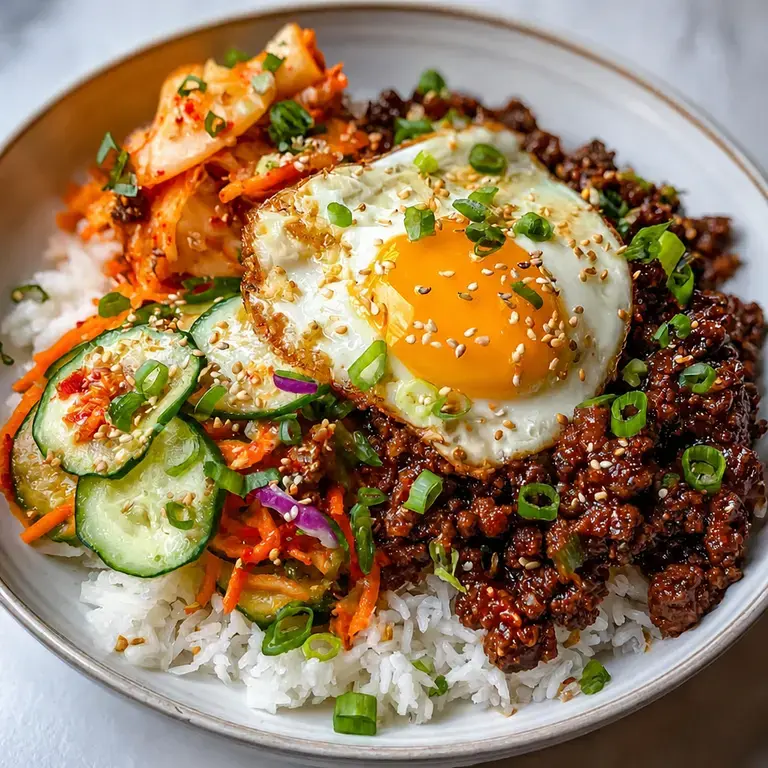 Spicy Korean Ground Beef with Kimchi Slaw in 30 Minutes 4 Spicy Korean-inspired ground beef bowl with kimchi slaw