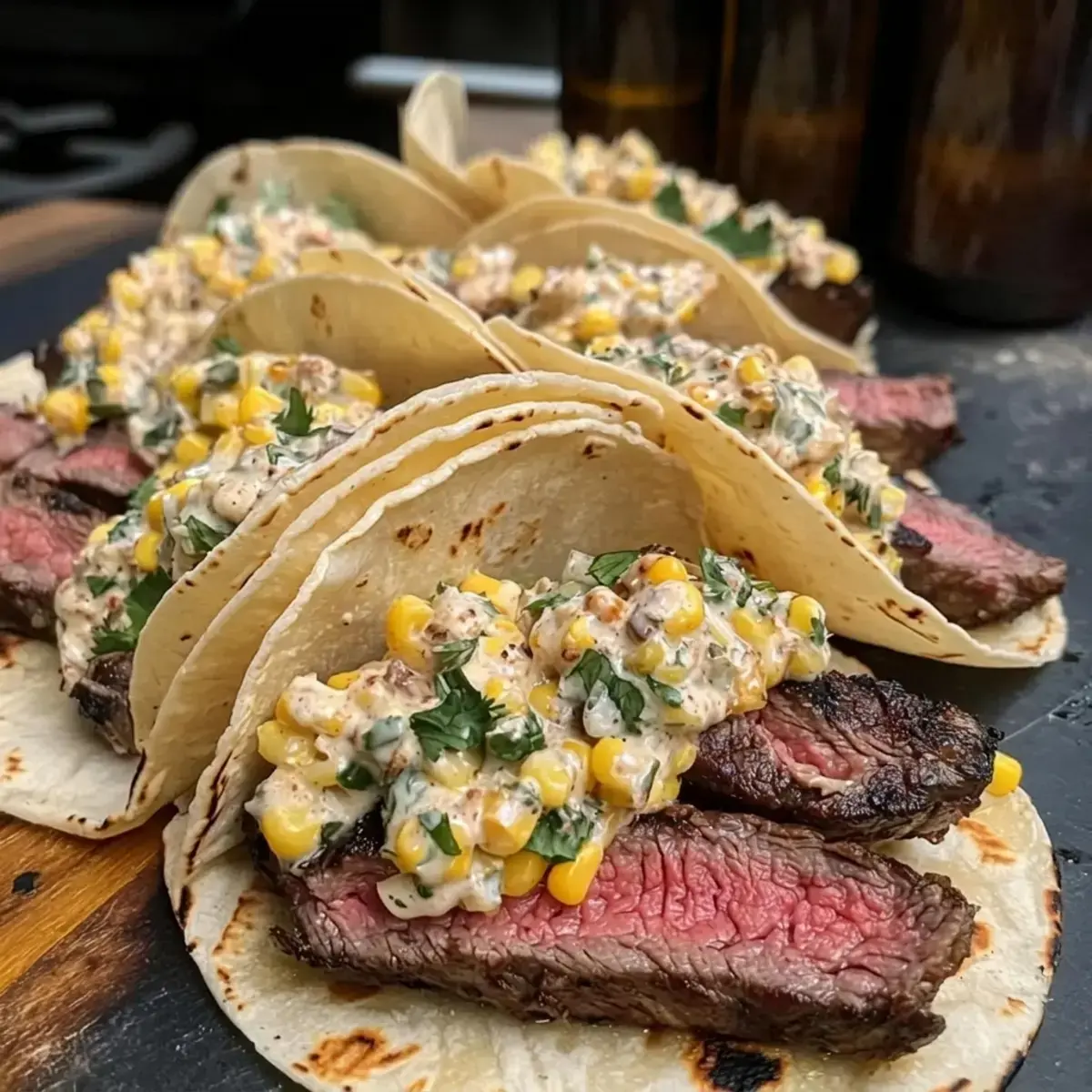 Fresh corn and ribeye prepared beside a hot grill