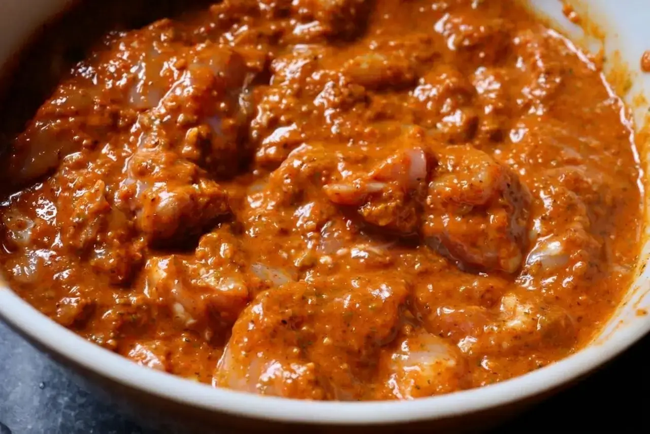 Tavuk Sis Turkish Chicken Kebab with Pepper Sauce 4 Clean pepper puree reserved with lemon juice