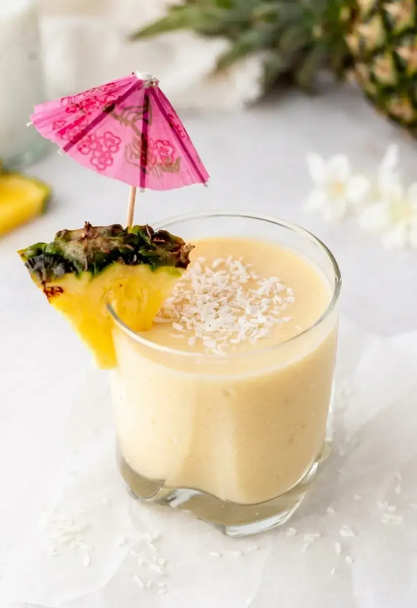 Tropical Almond Colada Smoothie With Pineapple and Coconut 8 Finished Tropical Almond Colada Smoothie with coconut topping