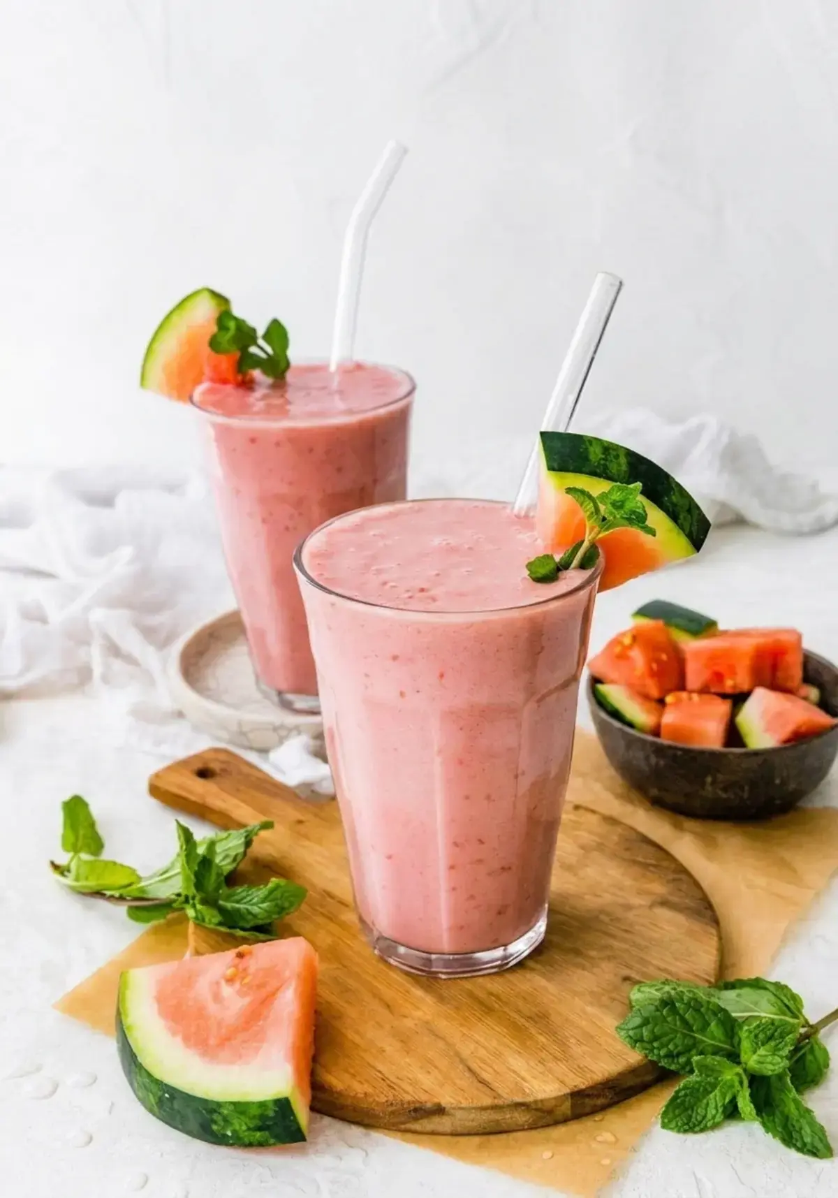 Watermelon Smoothie | Eating Bird Food 1 Creamy watermelon smoothie garnished with fresh fruit