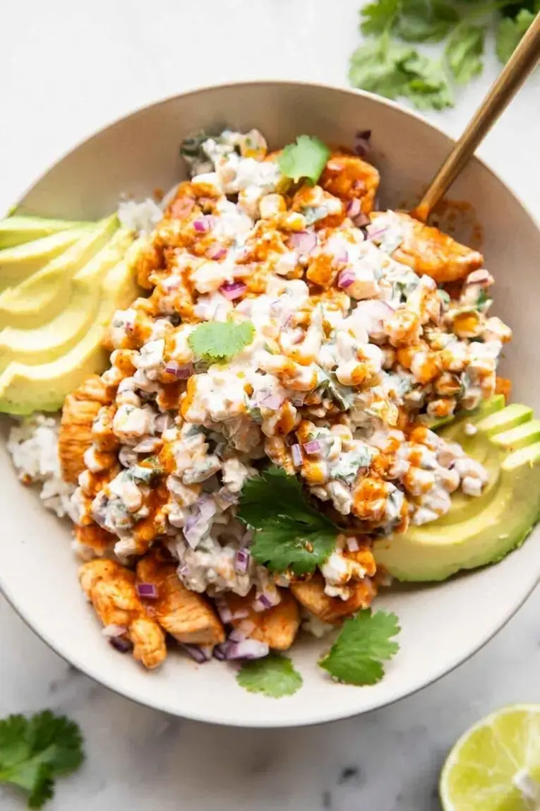 30 High-Protein High-Fiber Dinner Recipes, 9. Street Corn Chicken Rice Bowls