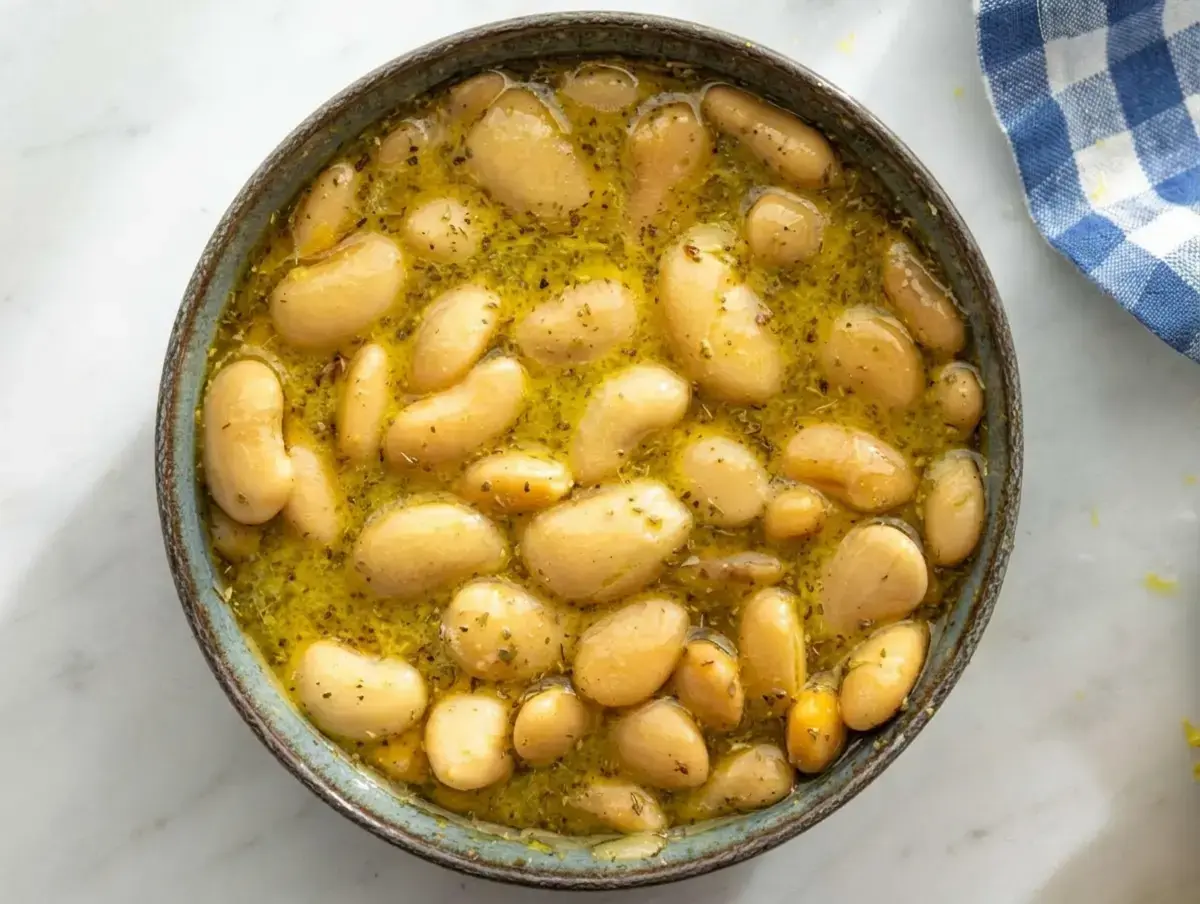 Marinate the beans in dressing