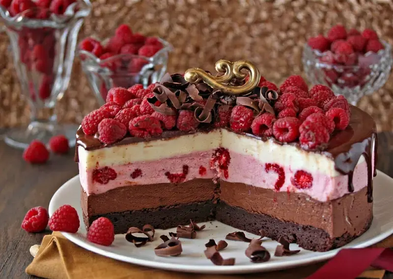 Chocolate Raspberry Mousse Cake: A Three-Layered Dessert on a Fudgy Brownie Base 13 Chocolate Raspberry Mousse Cake, How to unmold a mousse cake so it has neat, clean edges