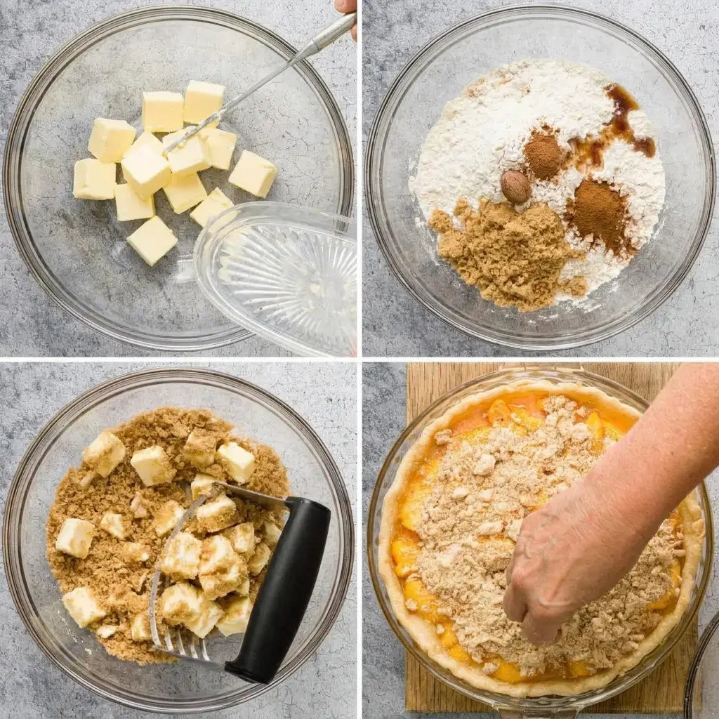 Classic Peach Crumble Pie, Peach Filling and Crumble