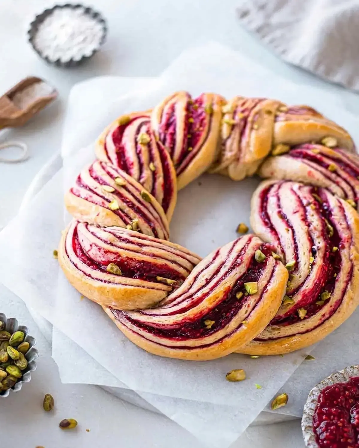 Raspberry And Pistachio Wreath Recipe, Making this wreath in advance