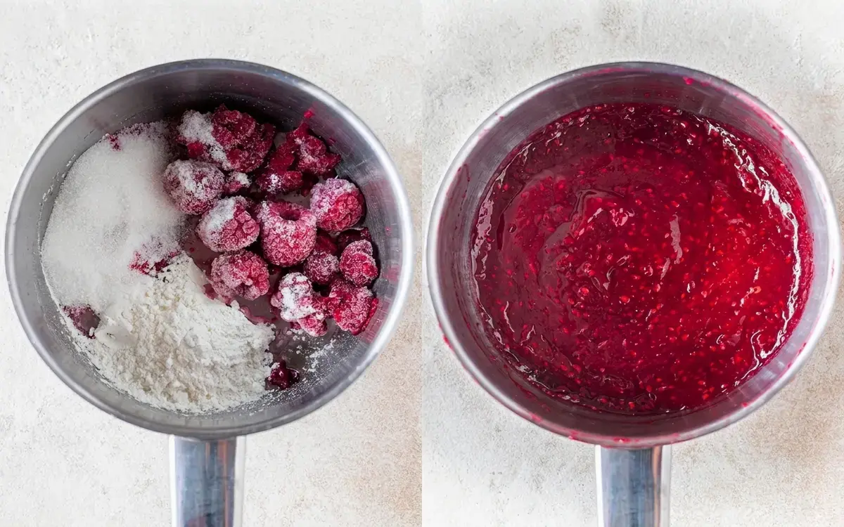 Raspberry And Pistachio Wreath Recipe, Preparing the jam for this wreath recipe