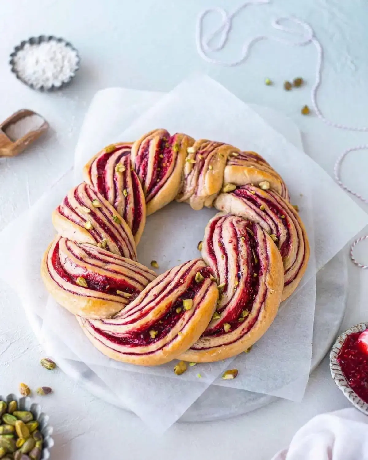 Raspberry And Pistachio Wreath Recipe