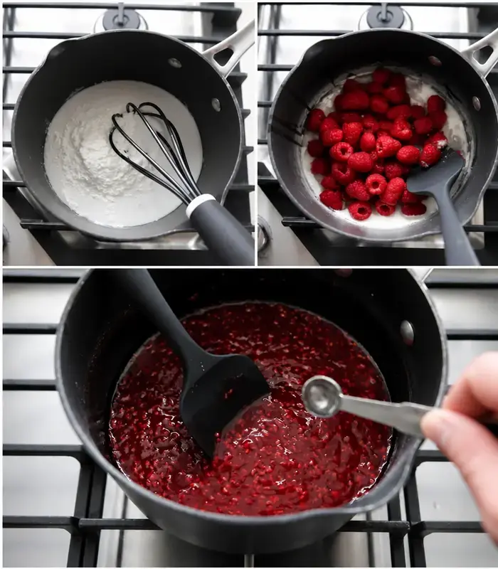 Raspberry Cream Pie Recipe with a No-Bake Cream Cheese Filling 17 Raspberry Cream Pie, Make the Raspberry Topping