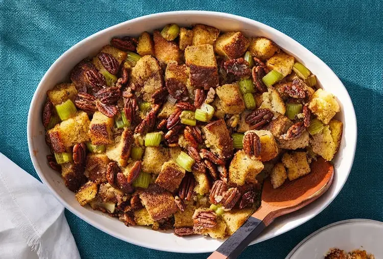 17 Christmas Dinner Recipes for a Stress Free Holiday Feast 13 17 Christmas Dinner Recipes, Cornbread Stuffing with Pecans