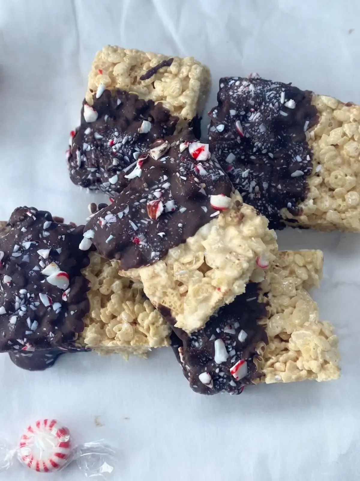 20+ Easy Christmas Desserts Anyone Can Make, Chocolate Peppermint Rice Krispie Treats