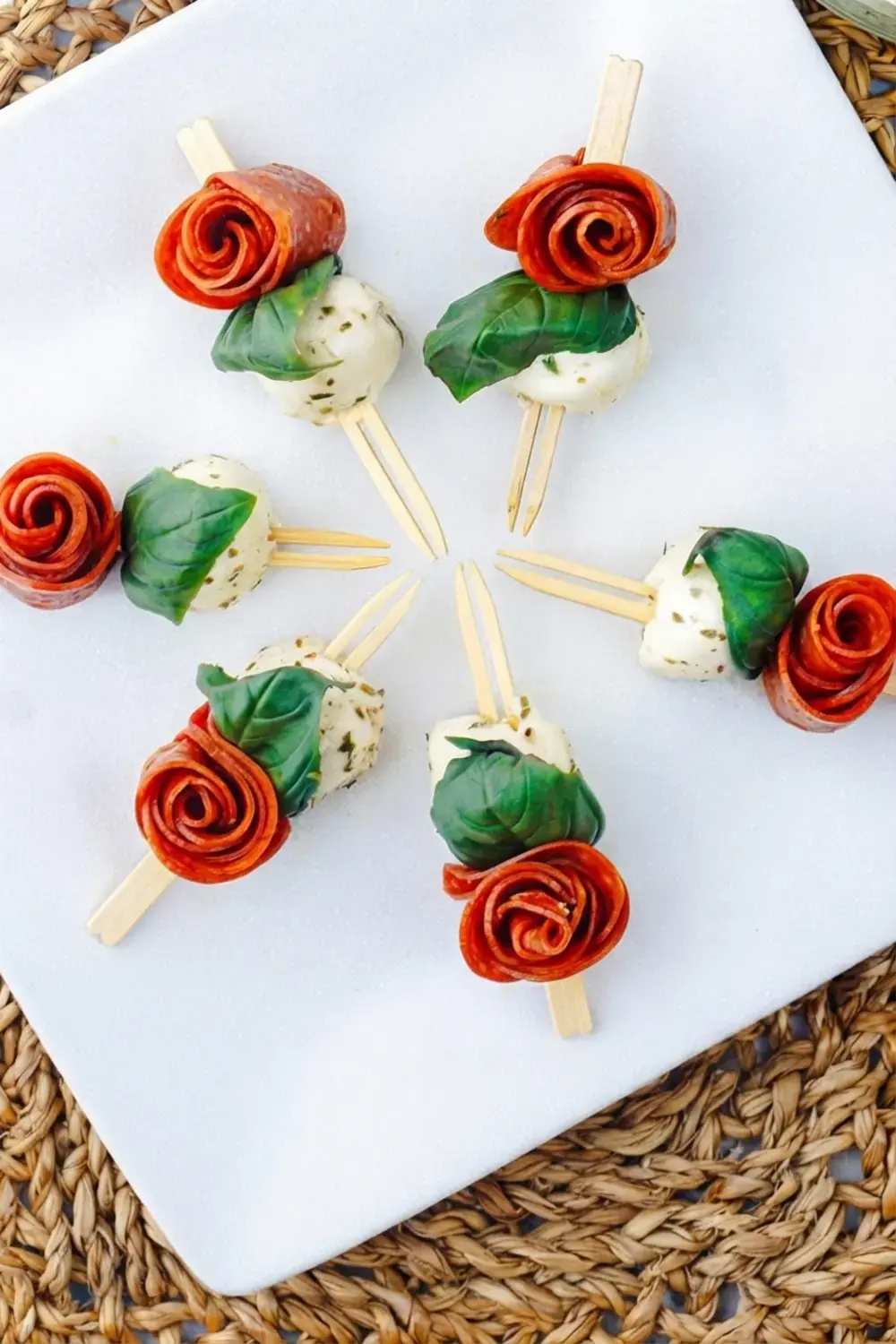 30+ One Bite Appetizers for a Crowd: Easy Finger Foods for Any Party 6 30+ One Bite Appetizers For A Crowd, Pepperoni Rose Skewers