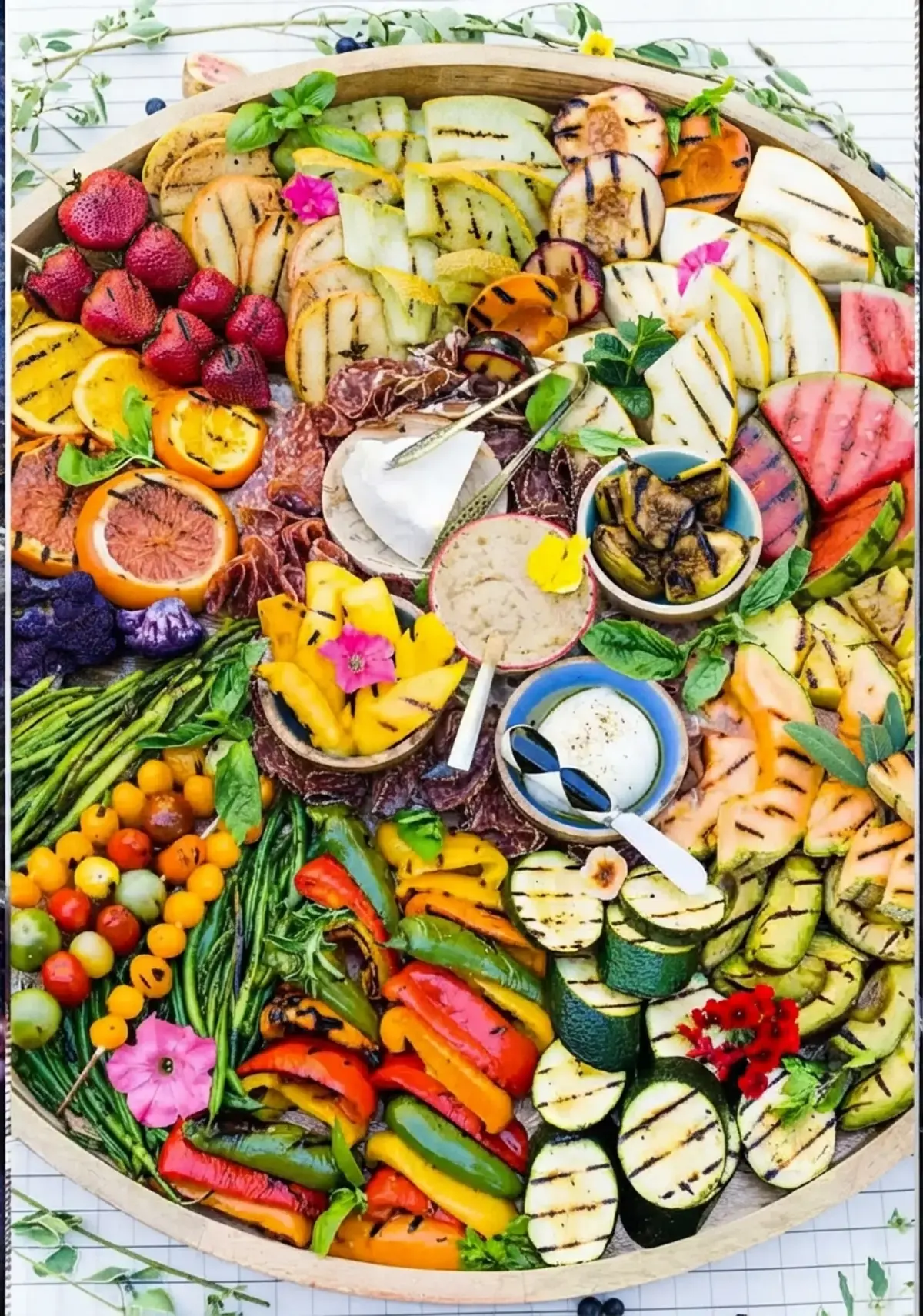 37 Colorfully Delicious Fruit Charcuterie Board Ideas, 26. Grilled Fruit Vegetable Charcuterie Board
