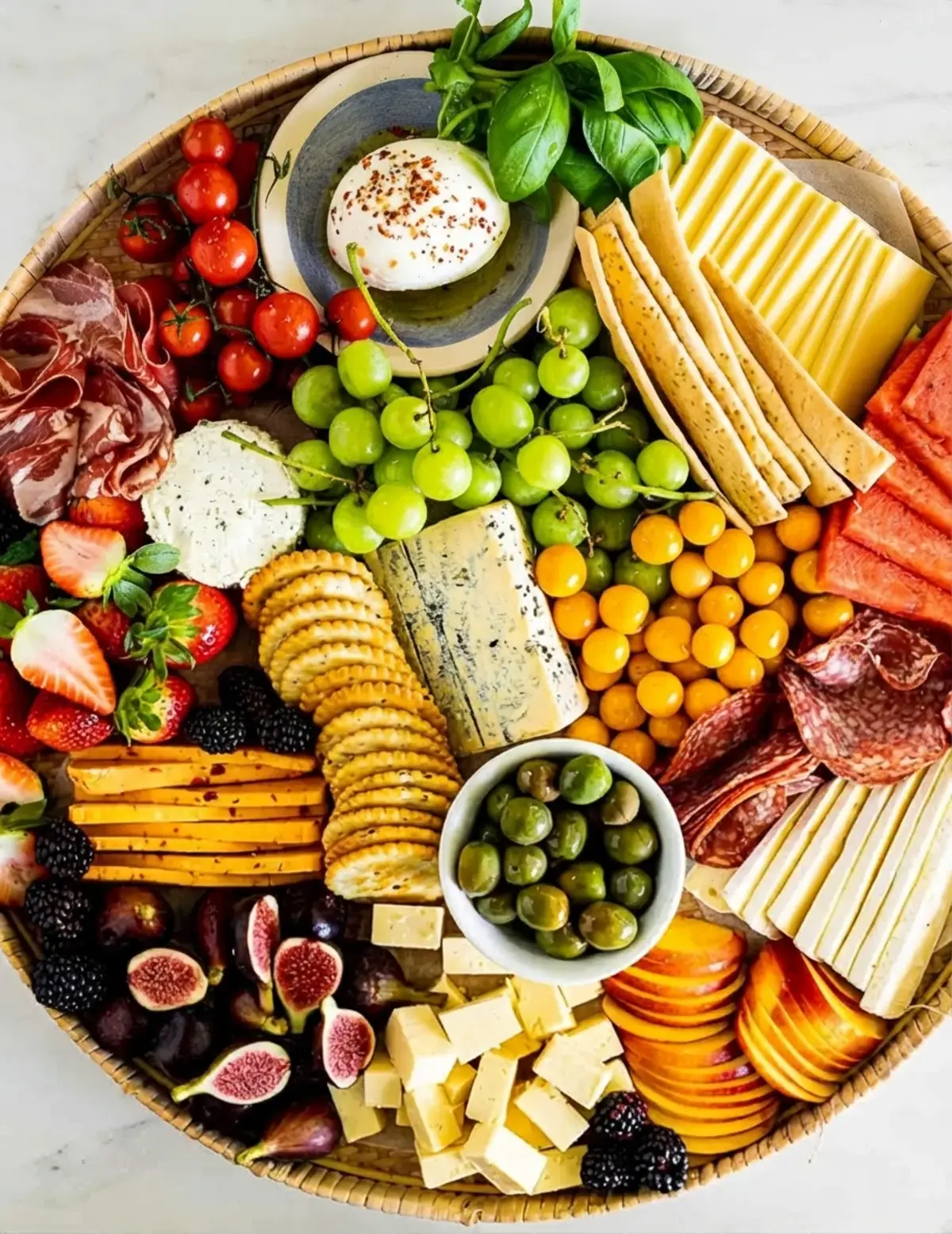 37 Colorfully Delicious Fruit Charcuterie Board Ideas, 29. Easy Summer Fruit And Cheese Platter
