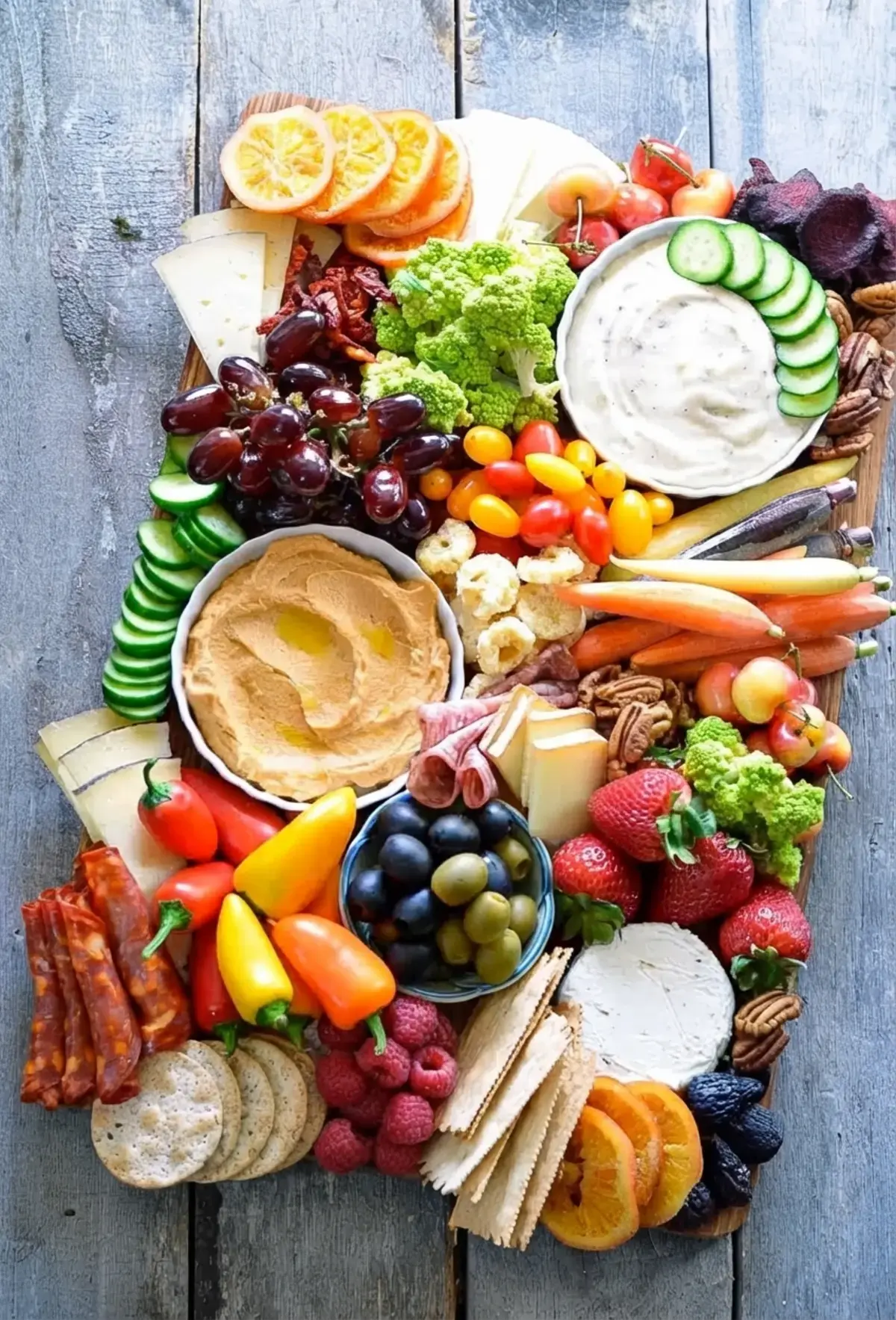 37 Colorfully Delicious Fruit Charcuterie Board Ideas, 33. Vegetable, Fruit and Cheese Board