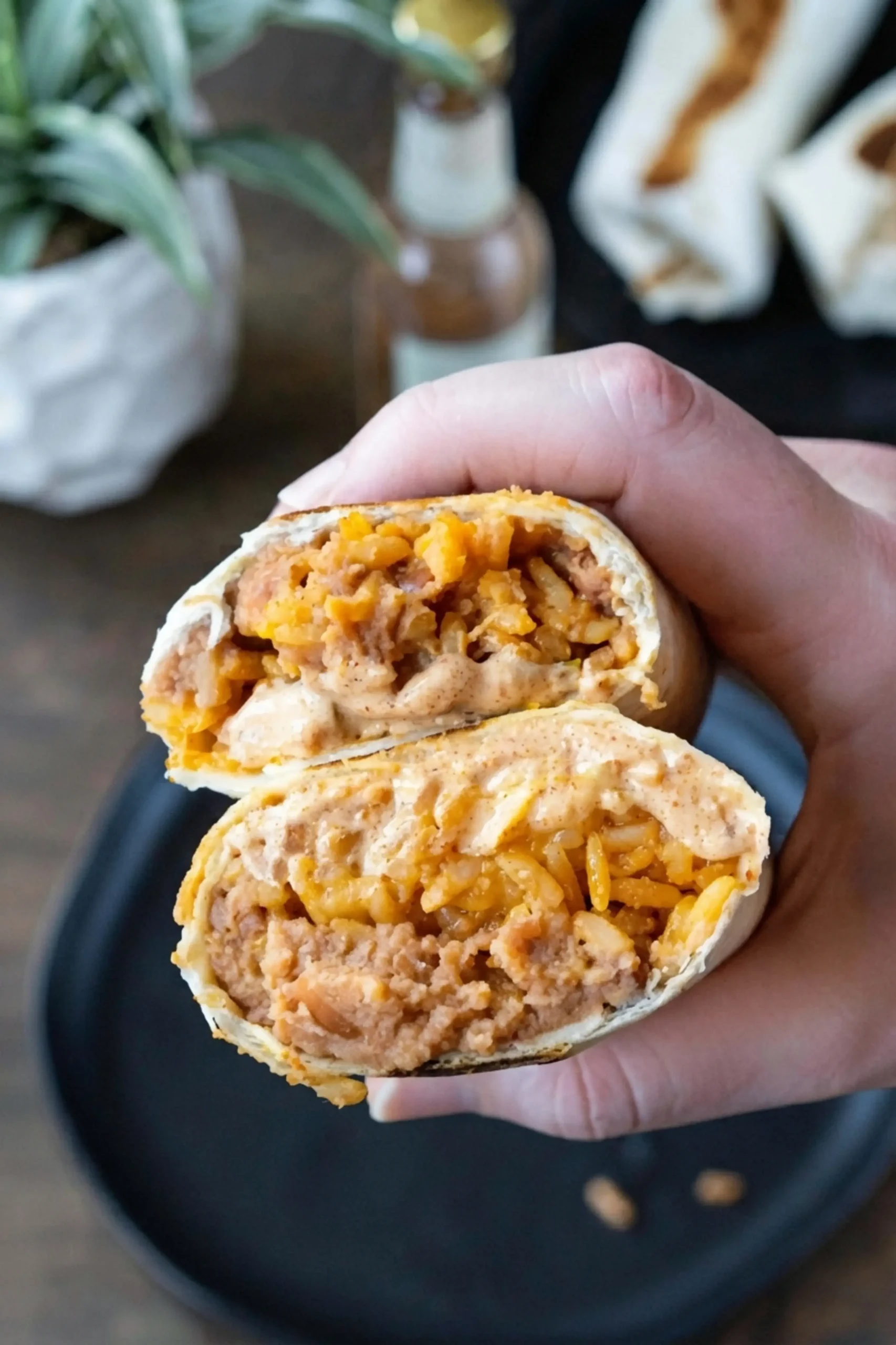 Cheesy Bean and Rice Burrito Recipe Better Than Takeout 7 Cheesy Bean And Rice Burrito, Cheesy Bean and Rice Burrito With Creamy Jalapeño Sauce
